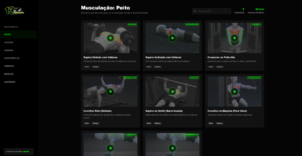 Visualização do App de Treinos Center Fitness