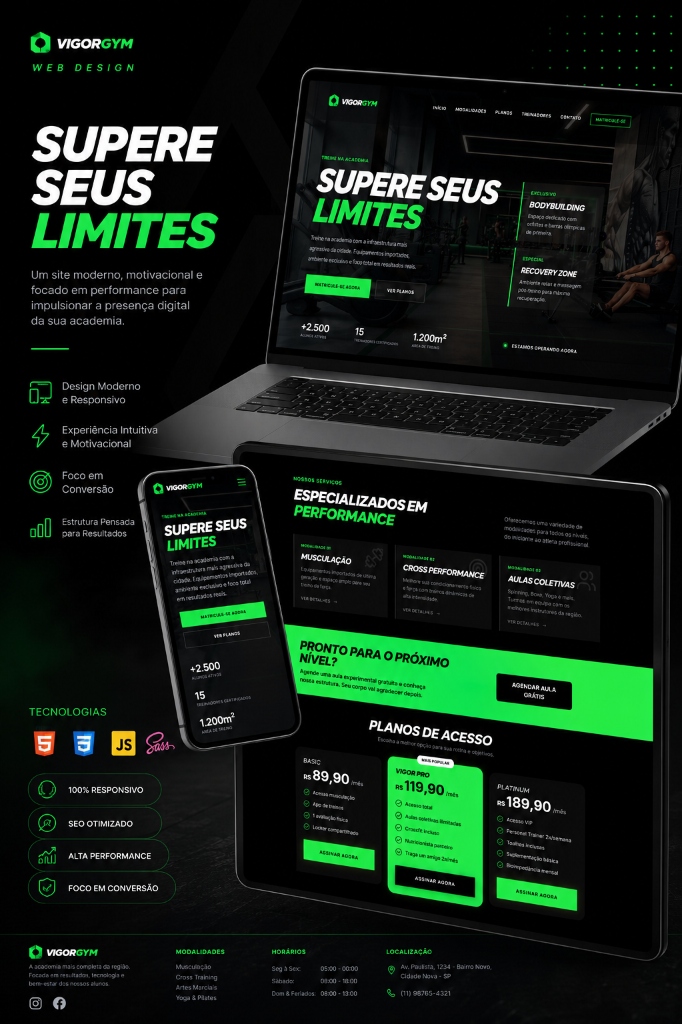 Landing Page e Layouts Mobile da Academia